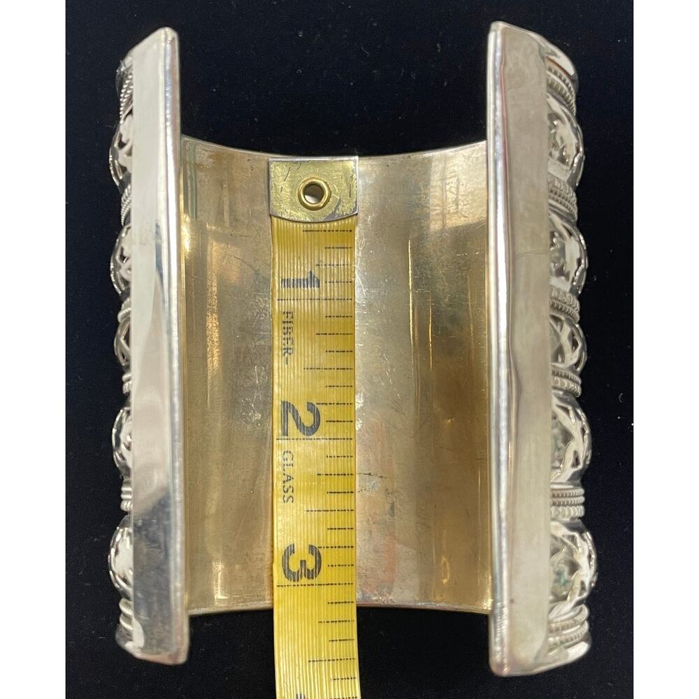 Unmarked Large Open Silvertone Cuff Scroll Cutout - image 6